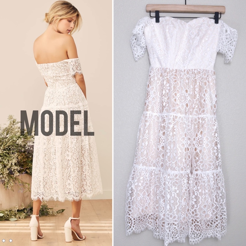 NEW Dress The Population River Strapless Lace Off The Shoulder Midi Dress S